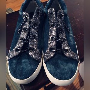 Vintage Havana Yves Washed Denim neakers Slip On Sparkle Sneakers Chain Size 11